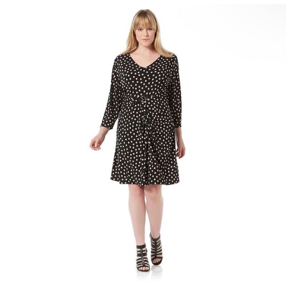 Metaphor Black Tan Polka Dot Print Draped Ruched Dress Size 1X 16 Plus Size - Picture 4 of 8